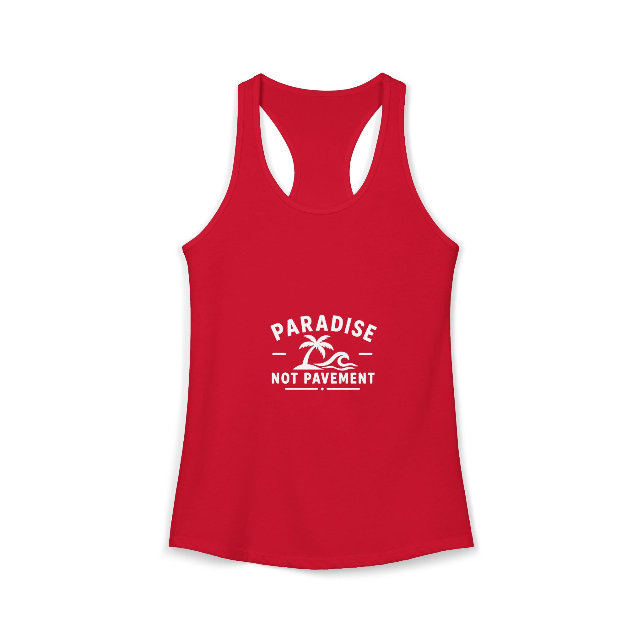 Paradise Not Pavement Women’s Tank — Coastal Palm & Wave Heart Beach Top