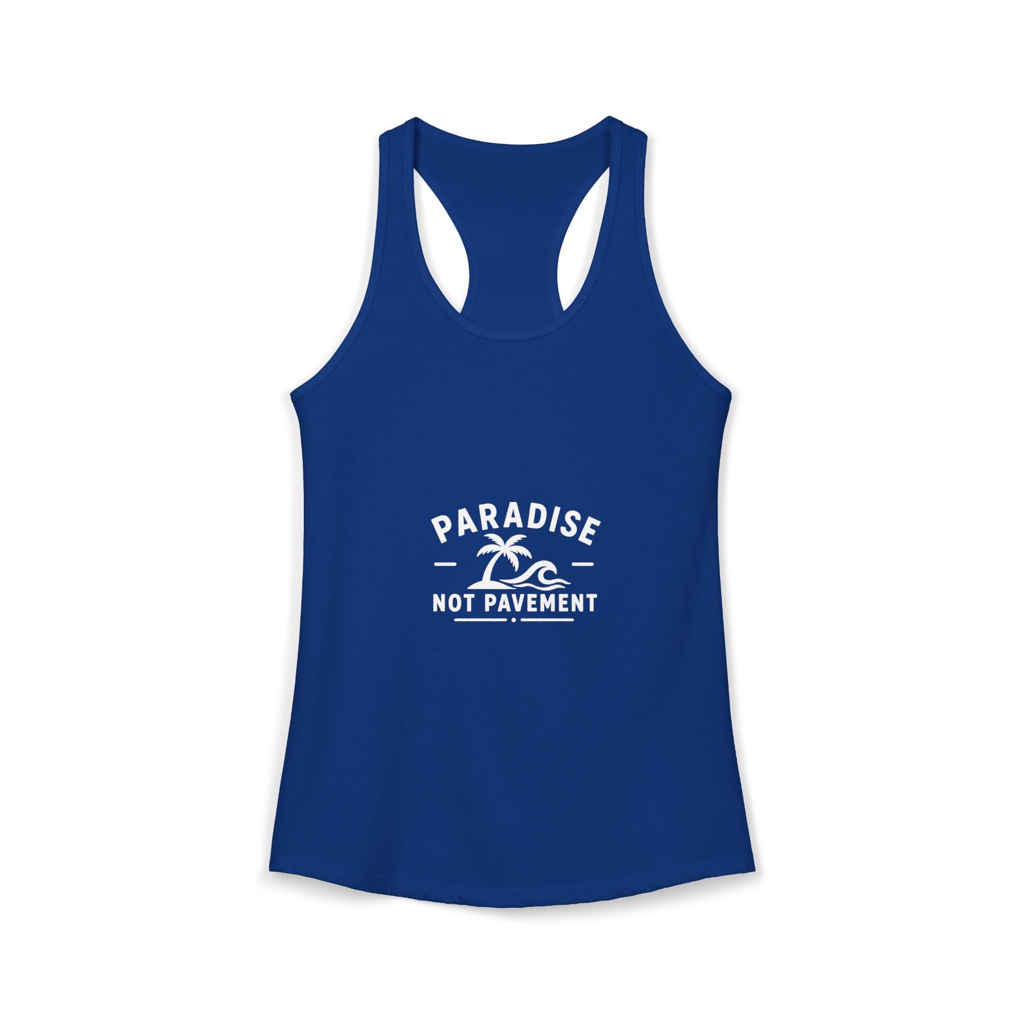 Paradise Not Pavement Women’s Tank — Coastal Palm & Wave Heart Beach Top
