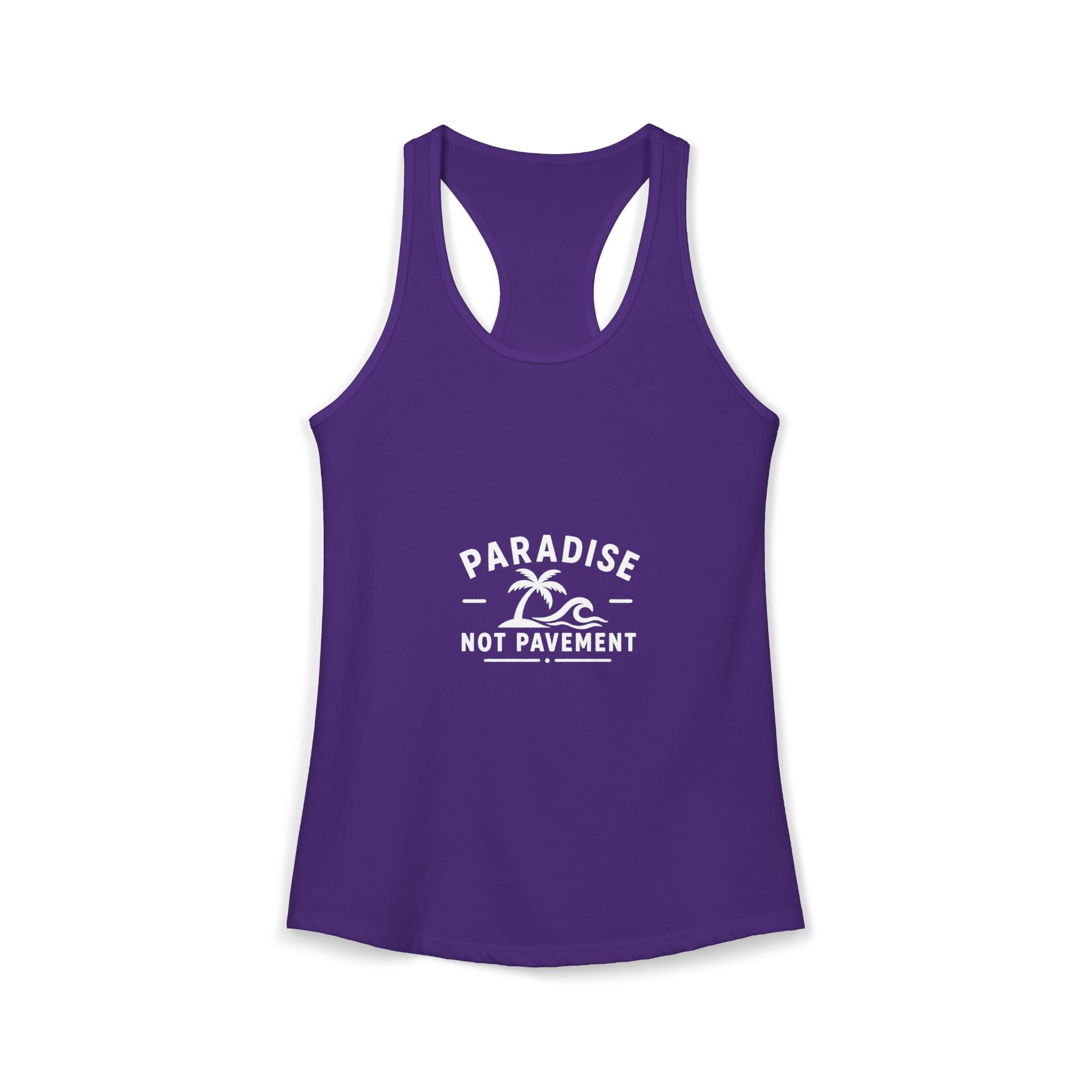 Paradise Not Pavement Women’s Tank — Coastal Palm & Wave Heart Beach Top