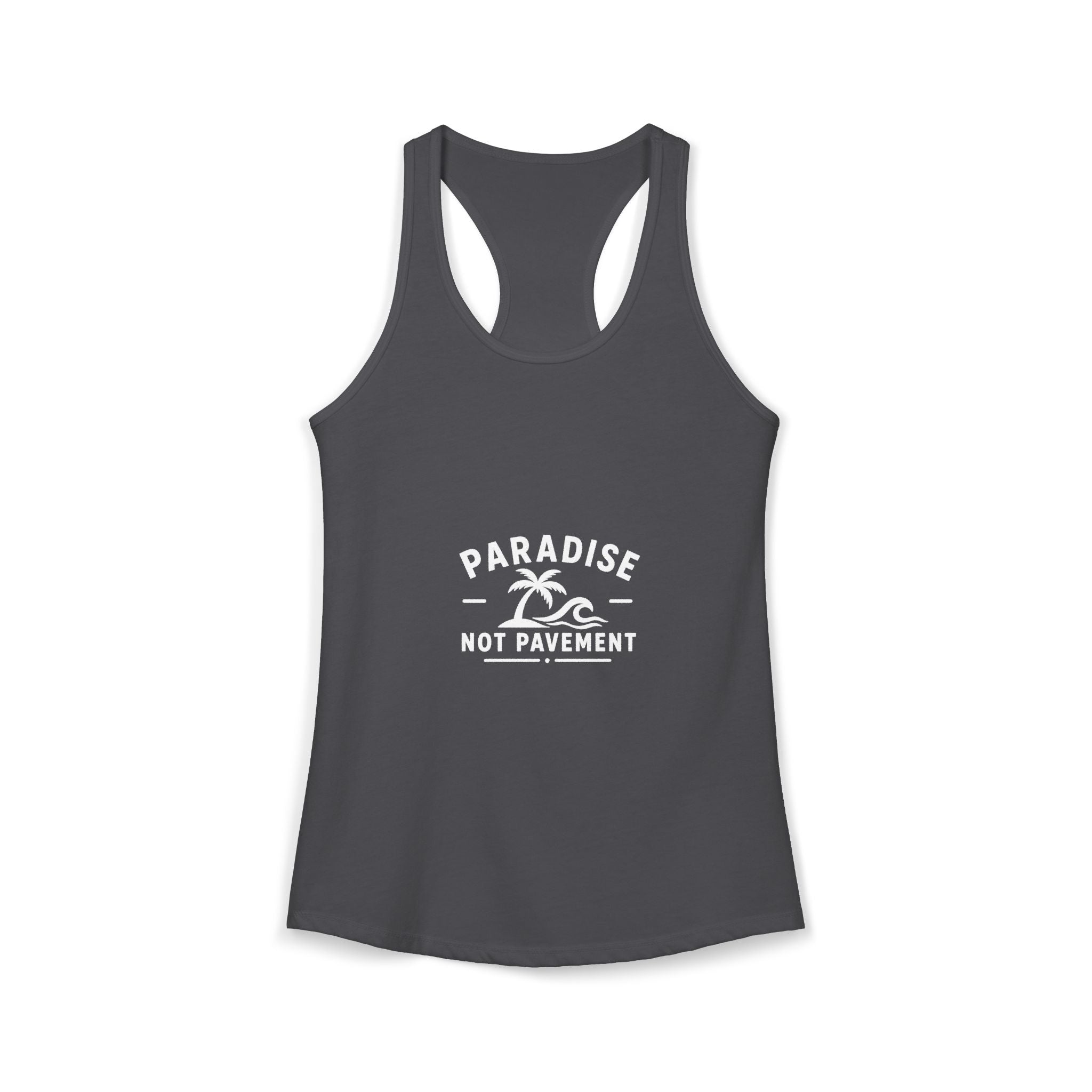 Paradise Not Pavement Women’s Tank — Coastal Palm & Wave Heart Beach Top