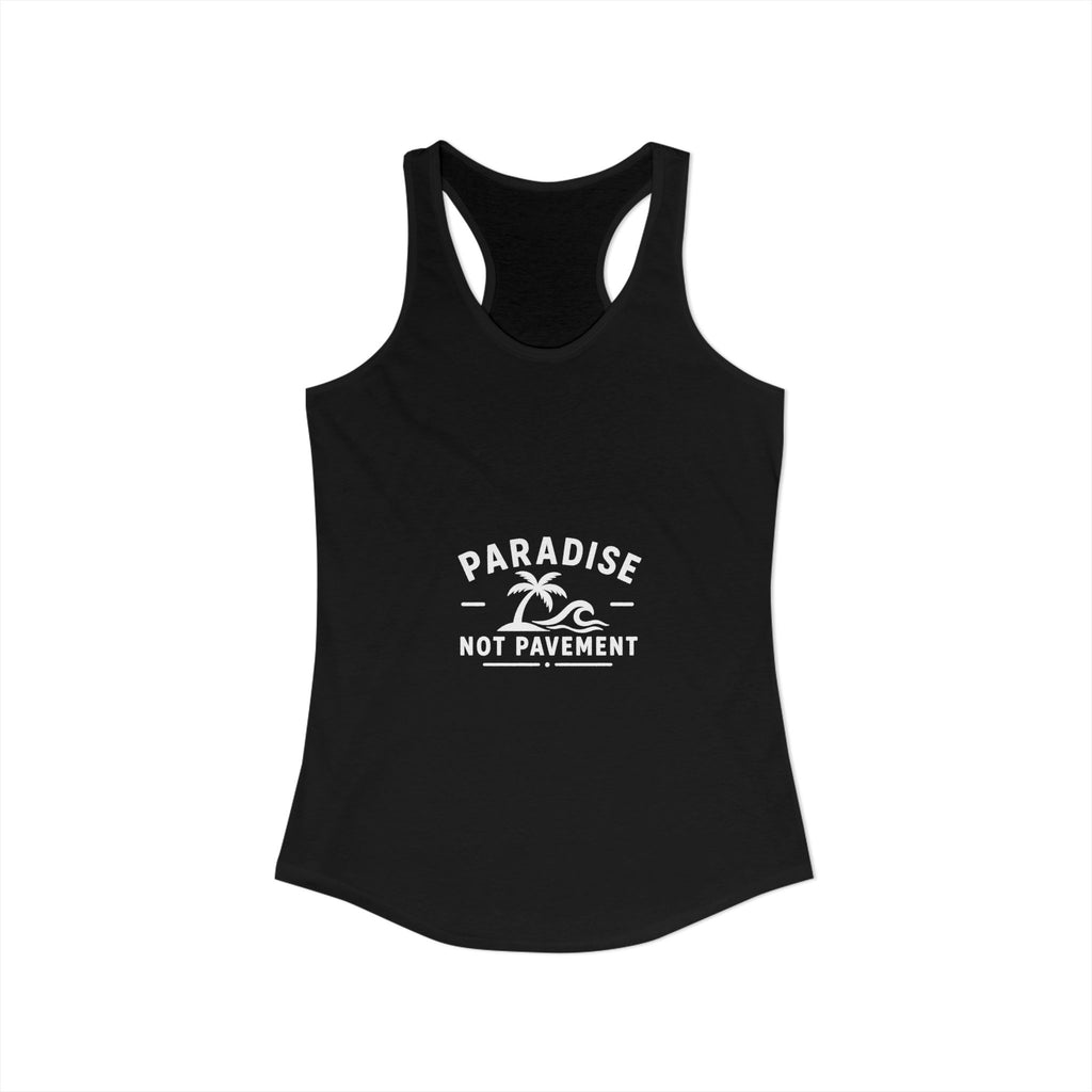 Paradise Not Pavement Women’s Tank — Coastal Palm & Wave Heart Beach Top