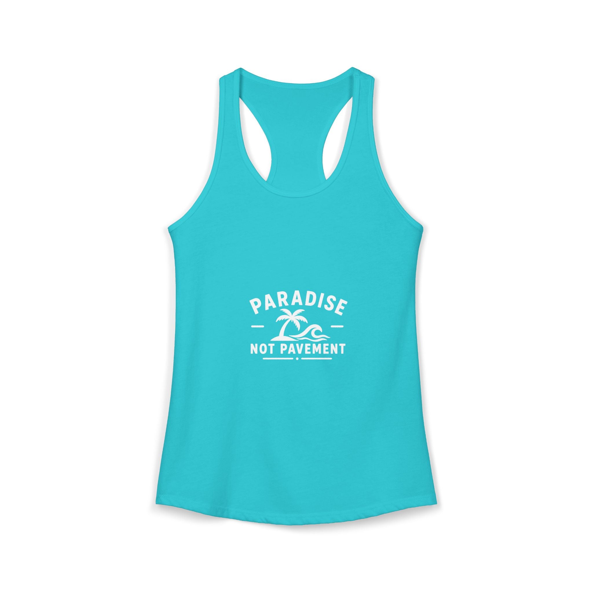 Paradise Not Pavement Women’s Tank — Coastal Palm & Wave Heart Beach Top