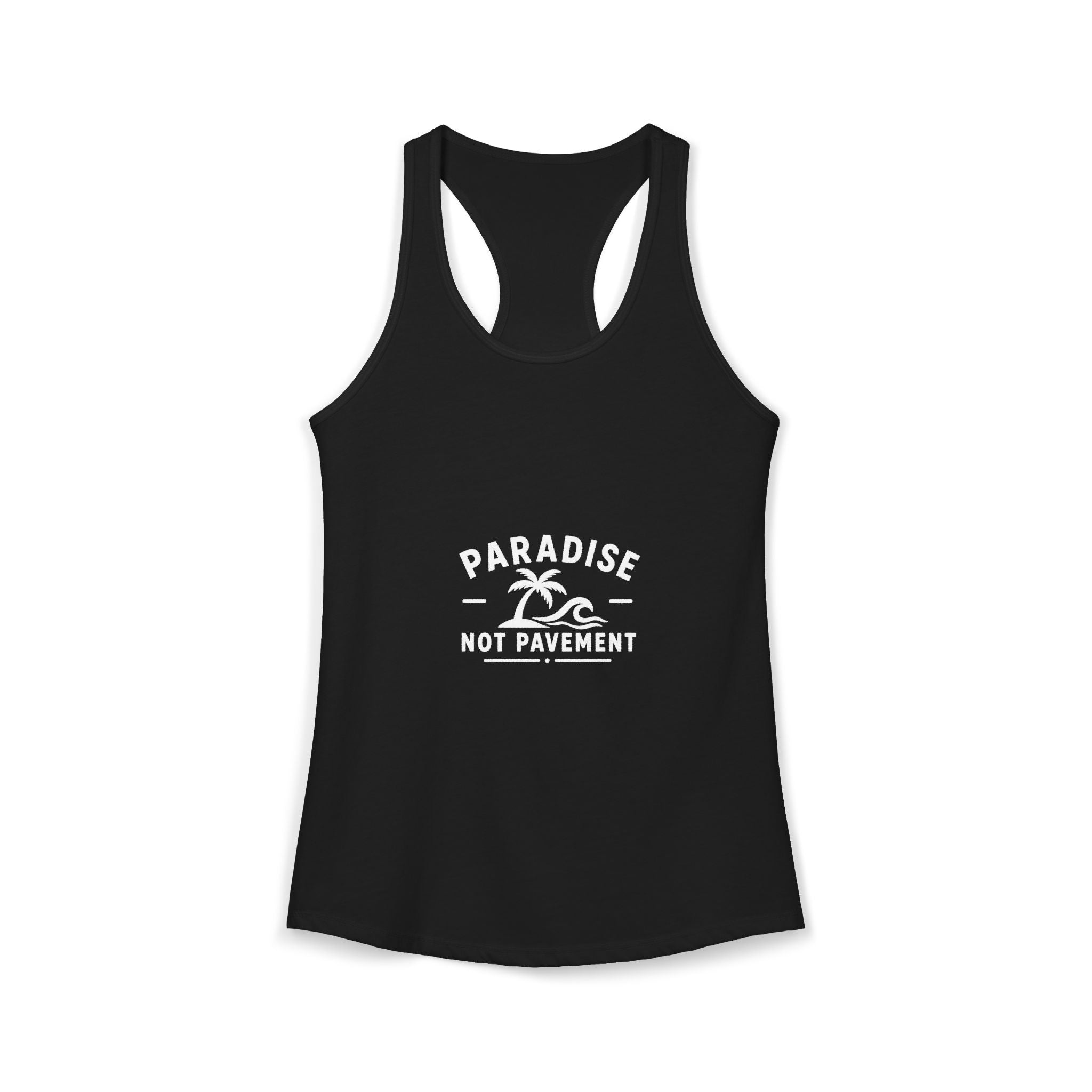 Paradise Not Pavement Women’s Tank — Coastal Palm & Wave Heart Beach Top