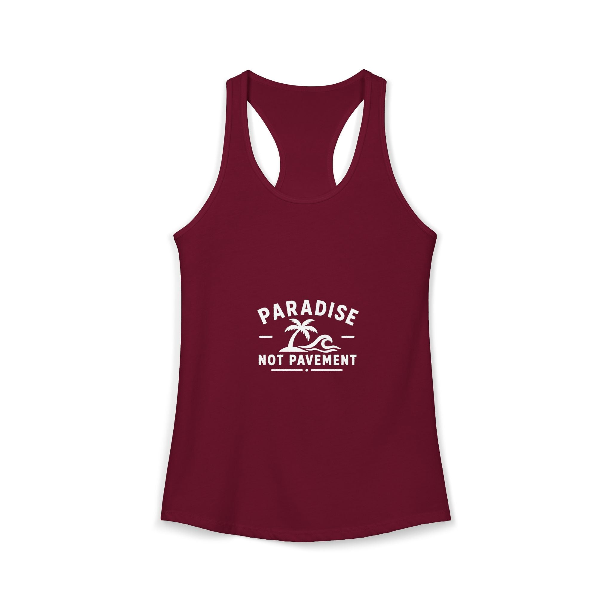 Paradise Not Pavement Women’s Tank — Coastal Palm & Wave Heart Beach Top
