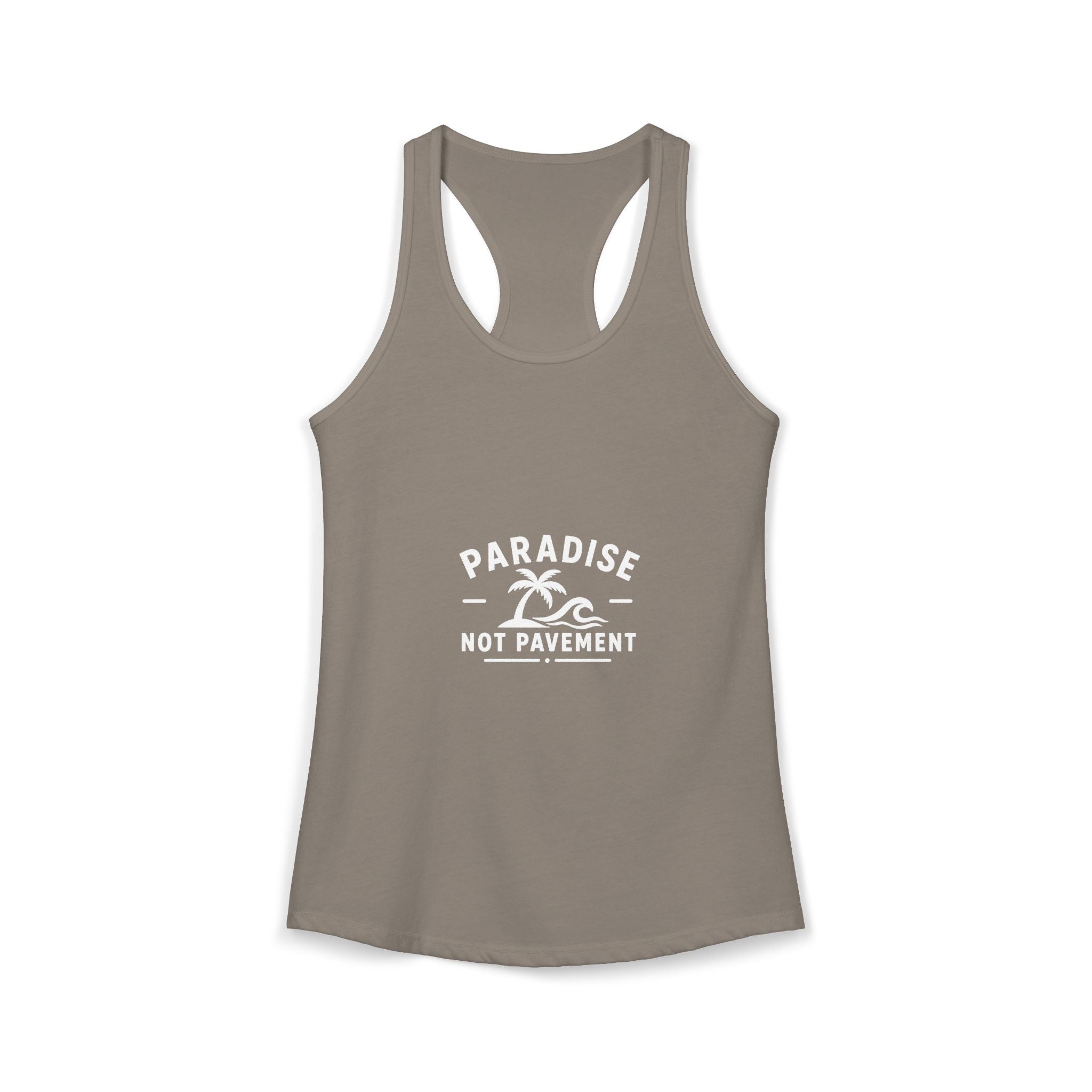 Paradise Not Pavement Women’s Tank — Coastal Palm & Wave Heart Beach Top