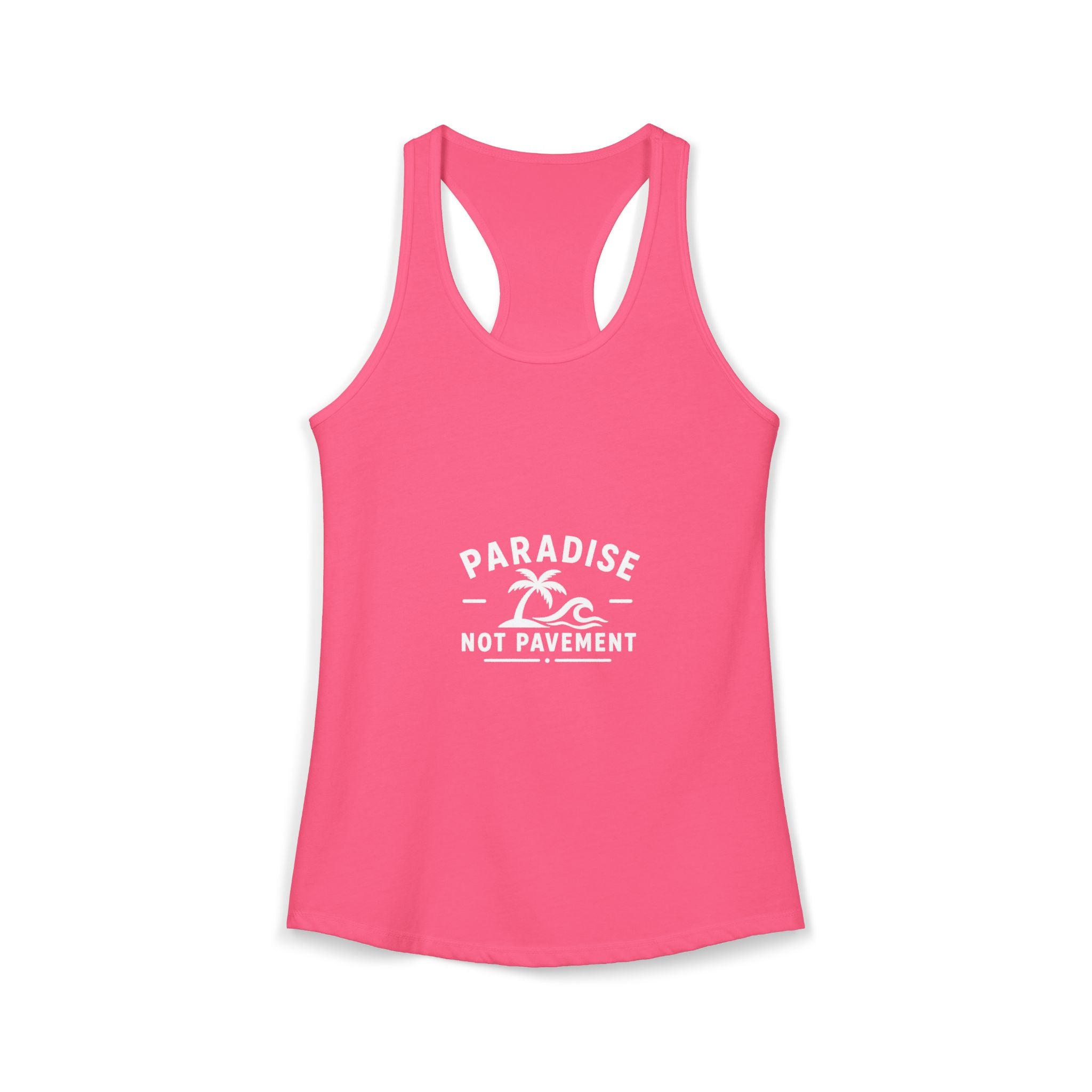 Paradise Not Pavement Women’s Tank — Coastal Palm & Wave Heart Beach Top